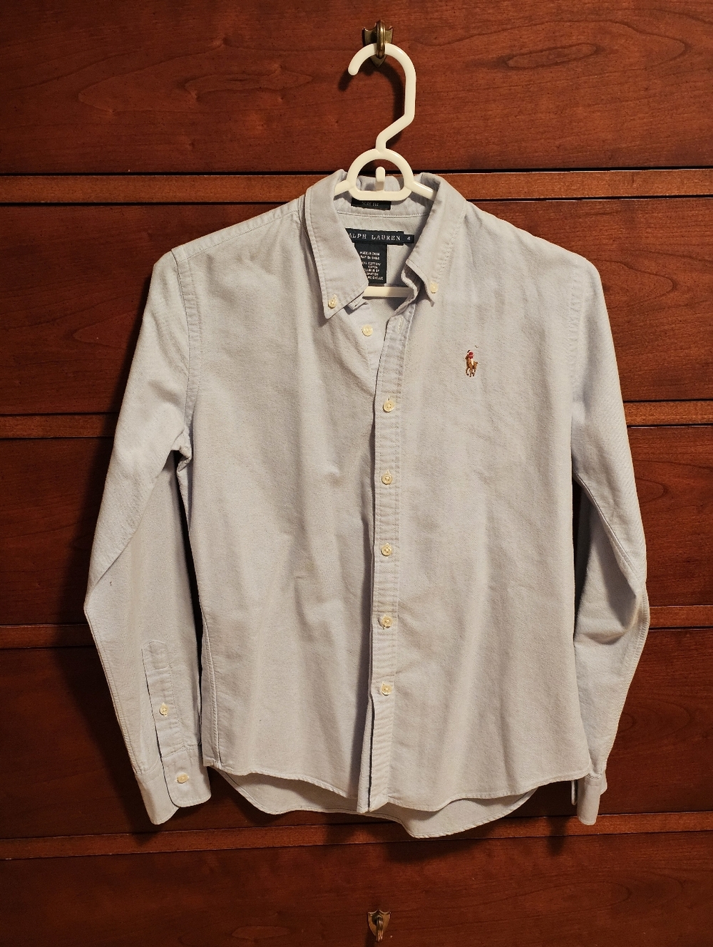 Ralph Lauren Women's Light Blue Button-Down Oxford Shirt (Slim Fit, Size 4)